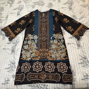 J. Pret Gorgeous Linen Kurti Tunic with Velvet Embellishment Women’s 12/M